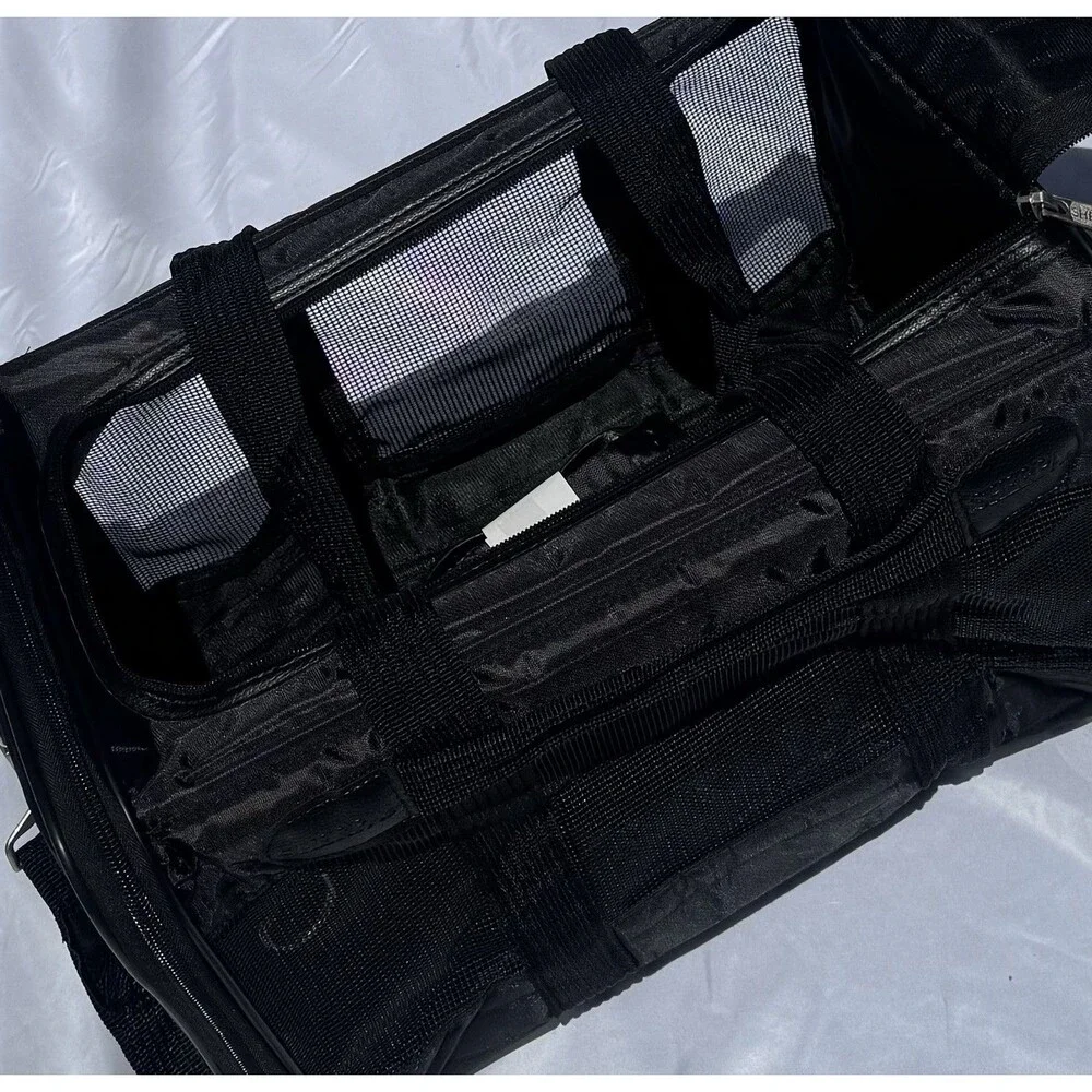 Original Deluxe Black Fabric Pet Carrier Bag Mesh Panels Strap
